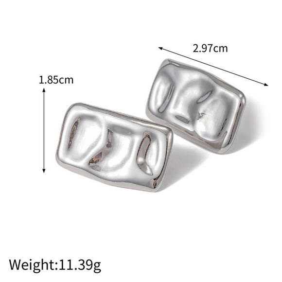 Silver Irregular Rugged Big Square Earrings - Picture 5 of 7